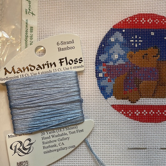 Abigail Cecile Needlepoint Canvas 3 1/2” Round with Floss & Needle Threader - Picture 3 of 4